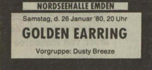 Golden Earring show announcement January 26, 1980 Emden (Germany) - Nordseehalle